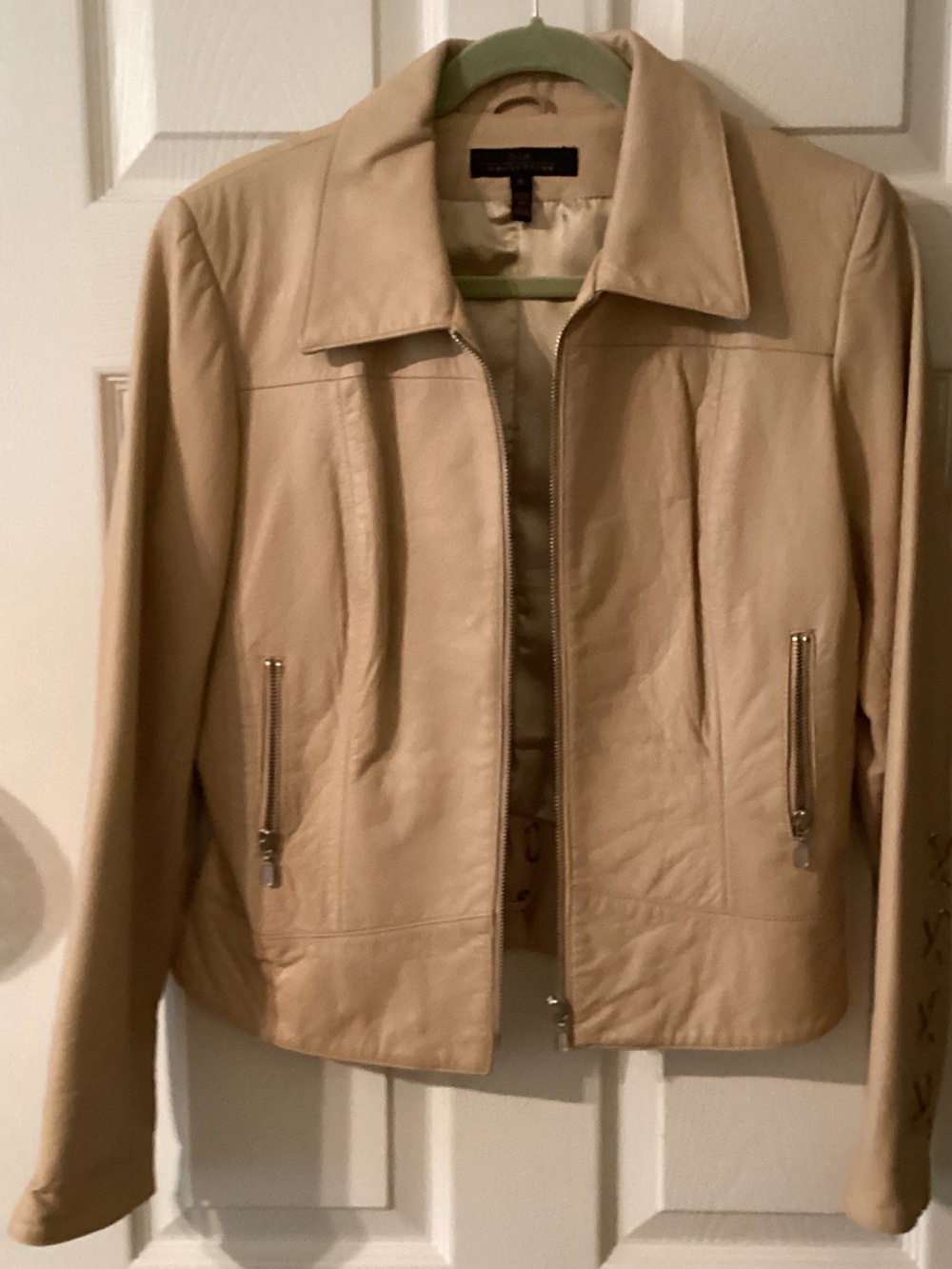 Tailored Beige Leather Zip Jacket for Women